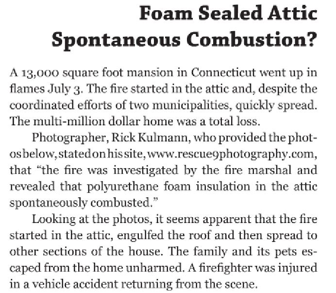 roof insulation combustion article