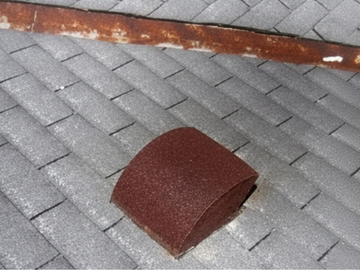 Loose or displaced ridge cap shingle on asphalt shingle roof