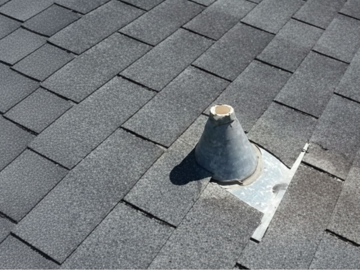 Missing vent cap on asphalt shingle roof