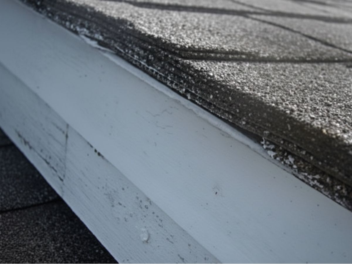 Deteriorated roof edge with granule loss on asphalt shingles