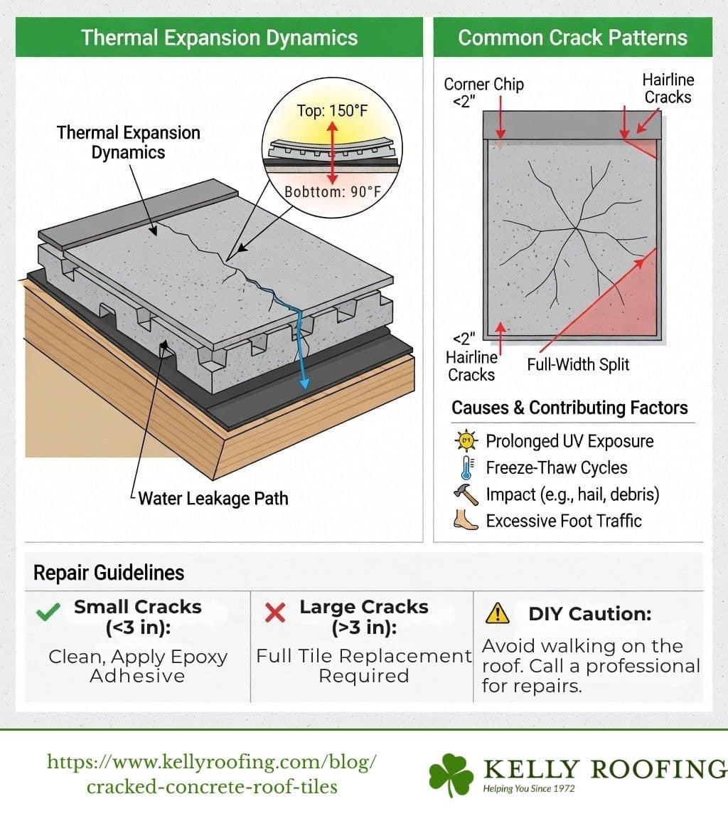 user-inserted Common crack locations on a concrete roof tile and anatomy diagram - cracked concrete roof tiles infographic